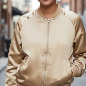 Lilysilk Women's Silk Tan Bomber Jacket